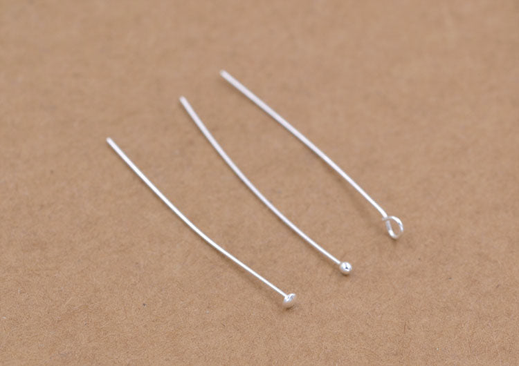 Sterling Silver Bead Head Pin Eye Pin O Pin Flat Head Pin T Pin S925 Finding