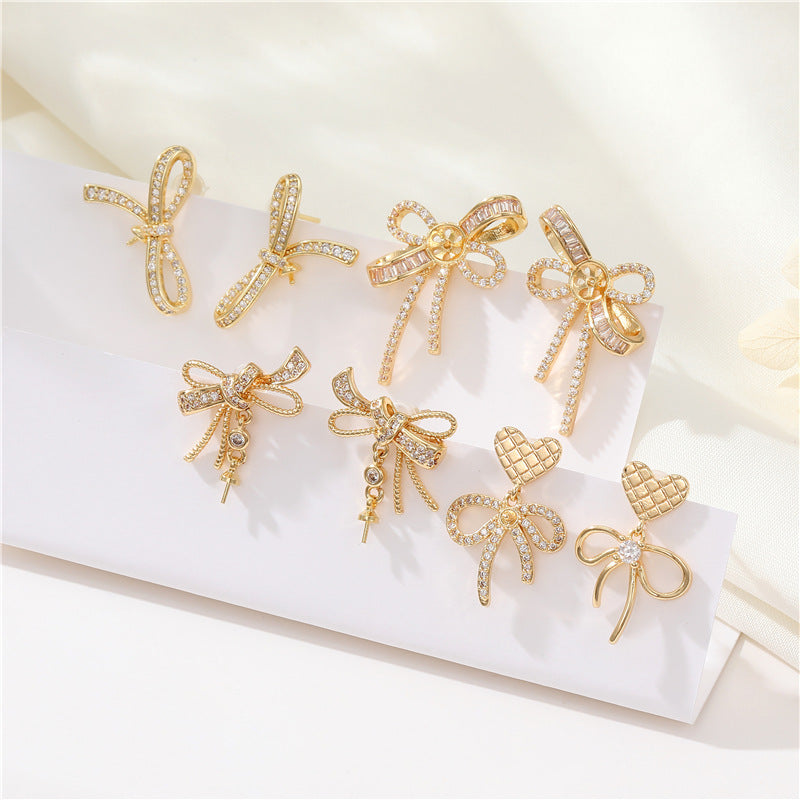 4 boucles d'oreilles à nœud papillon ornées de strass 14K GF, boucles d'oreilles à moitié percées, perle vierge