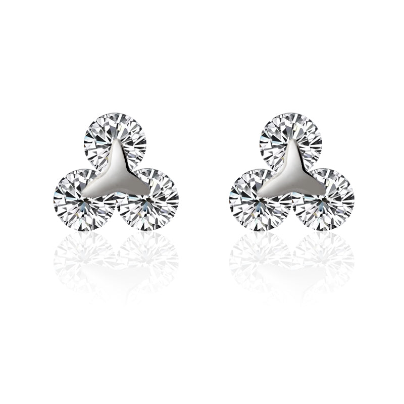 Sterling Silver Rhinestone Embellished Triangle Cherry Floral Waterdrop Wave Crown Stud Earrings S925 Finding