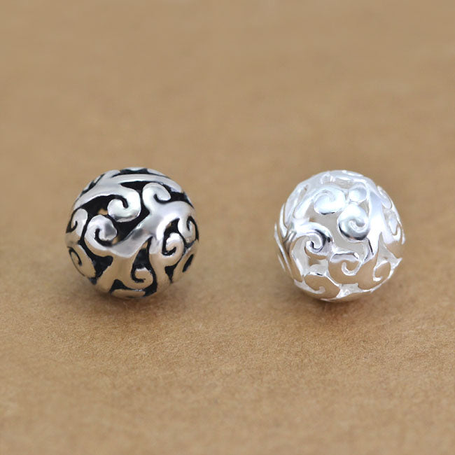 Sterling Silver Hollow Vein Round Bead Spacer S925 Finding