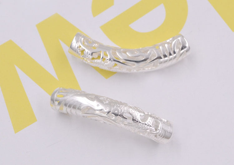 Sterling Silver Bent Hollow Loong & Phoenix Pipe Bead Spacer S925 Finding