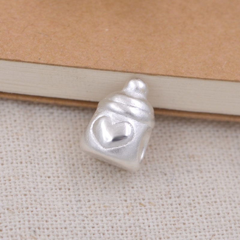 Sterling Silver Carved Heart Baby Bottle Bead Spacer S990 Finding