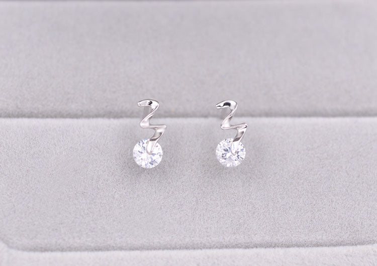 Sterling Silver Rhinestone Embellished Triangle Cherry Floral Waterdrop Wave Crown Stud Earrings S925 Finding