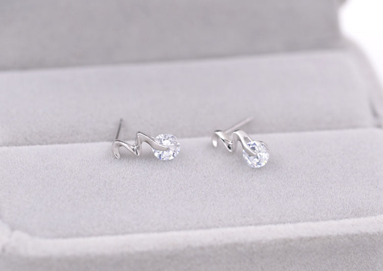 Sterling Silver Rhinestone Embellished Triangle Cherry Floral Waterdrop Wave Crown Stud Earrings S925 Finding