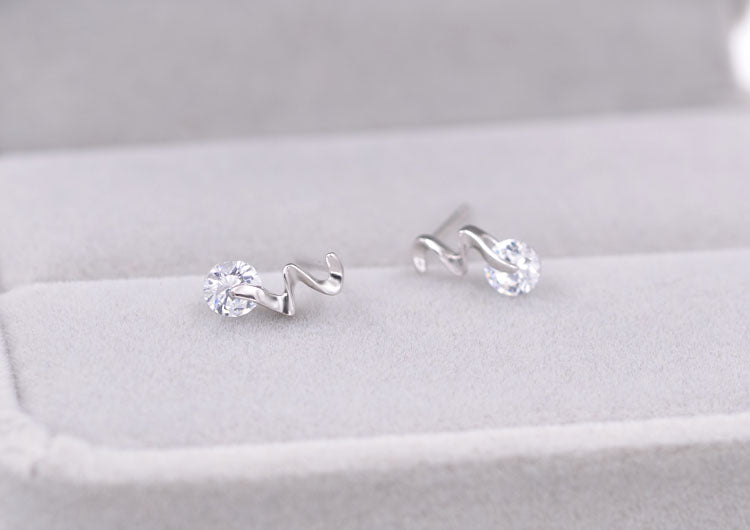 Sterling Silver Rhinestone Embellished Triangle Cherry Floral Waterdrop Wave Crown Stud Earrings S925 Finding