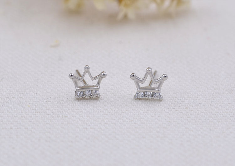 Sterling Silver Rhinestone Embellished Triangle Cherry Floral Waterdrop Wave Crown Stud Earrings S925 Finding