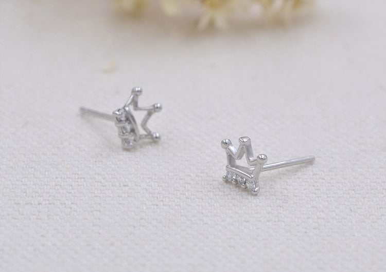 Sterling Silver Rhinestone Embellished Triangle Cherry Floral Waterdrop Wave Crown Stud Earrings S925 Finding