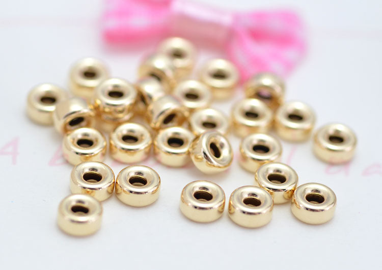 1/20 14K Gold Filled Sterling Silver Glossy Flat Roundelle Cylinder Column Bead S925 Finding