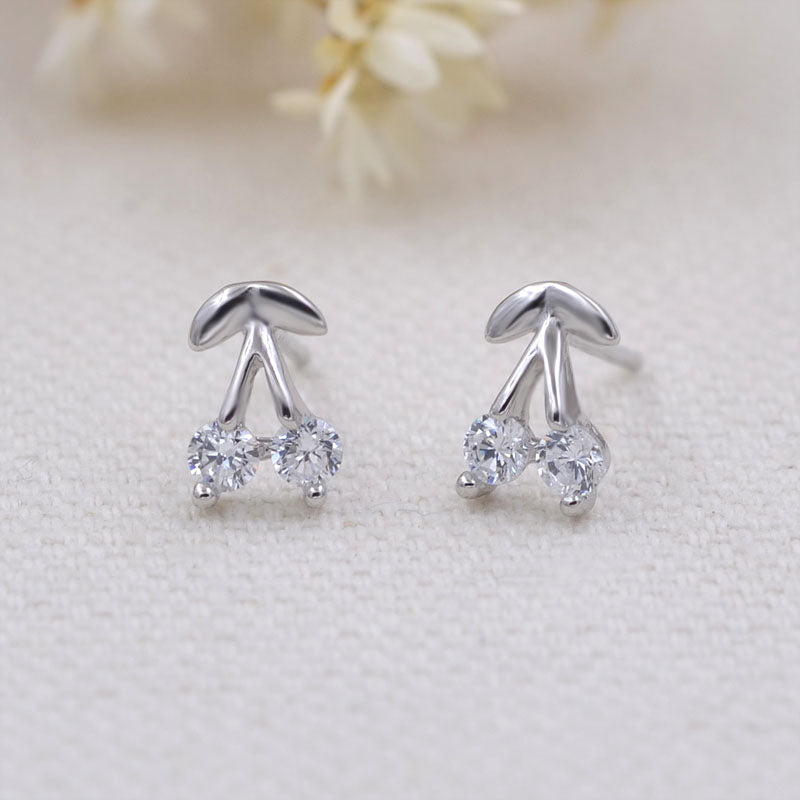 Sterling Silver Rhinestone Embellished Triangle Cherry Floral Waterdrop Wave Crown Stud Earrings S925 Finding