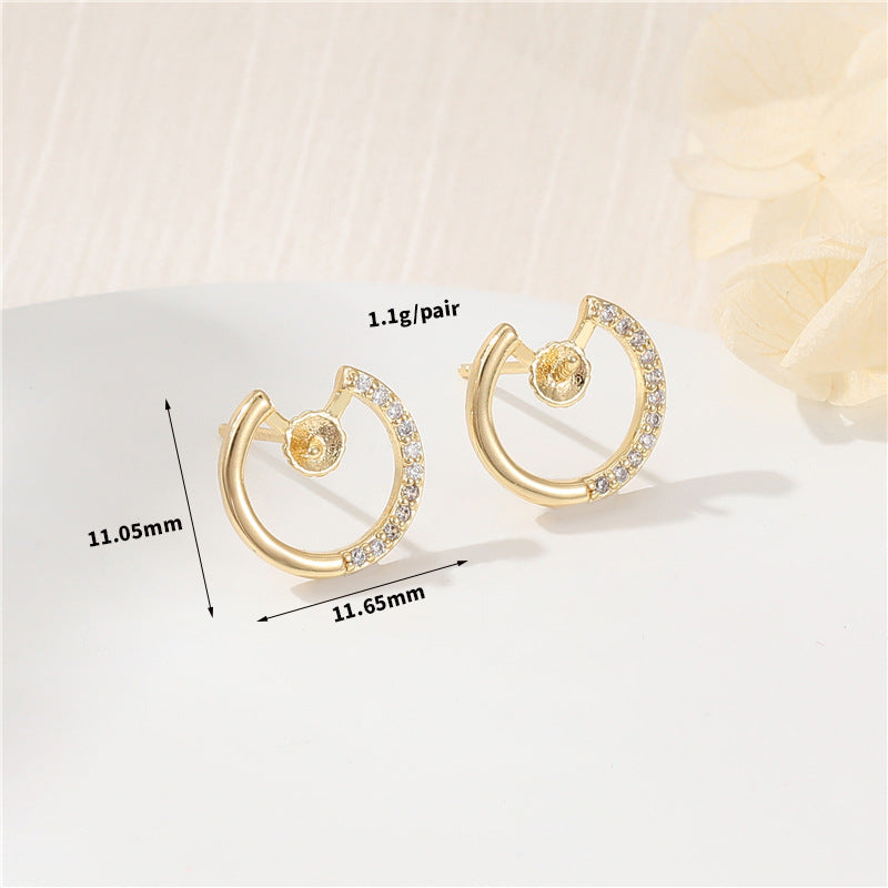 4 boucles d'oreilles à tige en forme de tigre floral, feuille de Ginkgo, ornées de strass 14K GF, boucles d'oreilles à moitié percées, perle vierge