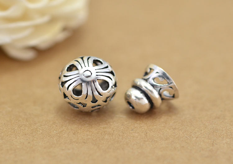 Sterling Silver Three Holed Round Bead and Cone Lotus Spacer S925 Finding