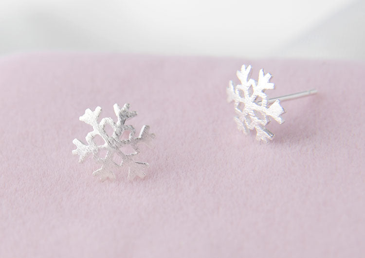 Sterling Silver Matte Snowflake Square Cuboid Mustache Arc Stud Earrings S925 Finding