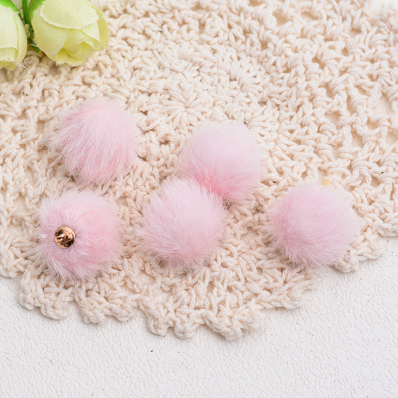 100 Fluffy Mink Fur Ball Charms Pom Pom Earring Drop with Loop Handbag Multicolor for Customize Puff Ball Keychains 15mm