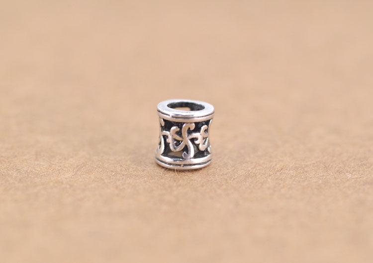 Sterling Silver Floral Cylinder Drum Bead Spacer S925 Finding