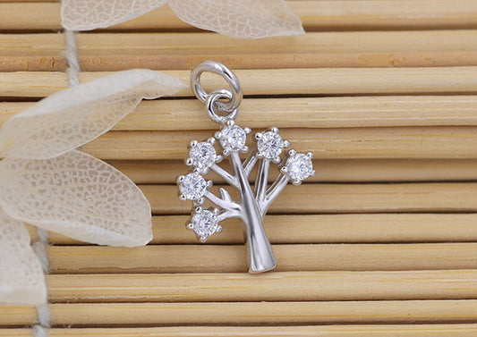 Sterling Silber Strass verzierter kleiner Baum Charm Anhänger S925 Fundstück