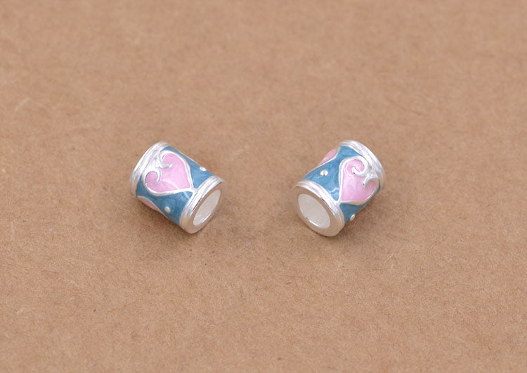 Sterling Silver Column Heart Bead Spacer S925 Finding