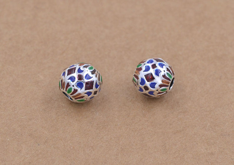 Sterling Silver Enamel Epoxy Round Bead Spacer S925 Finding