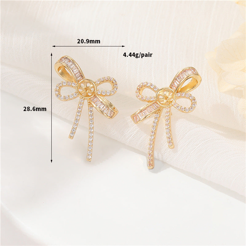 4 boucles d'oreilles à nœud papillon ornées de strass 14K GF, boucles d'oreilles à moitié percées, perle vierge