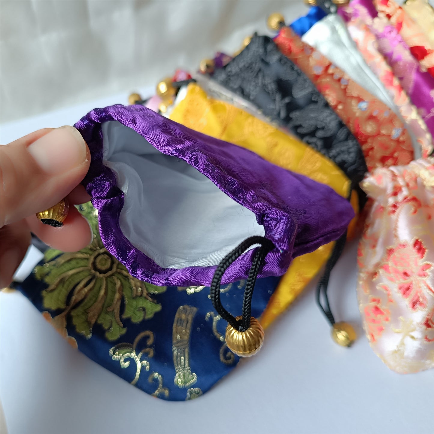 4x5" Colorful Chinese Silk Pouches Pocket Money Coins Bags Drawstring Grab Bag lot Traditional Packaging Bags for Jewelry Gifts