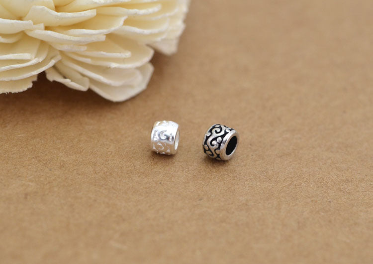 Sterling Silver Floral Drum Bead S925 Finding