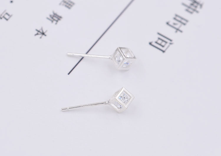 Sterling Silver Rhinestone Embellished Triangle Cherry Floral Waterdrop Wave Crown Stud Earrings S925 Finding