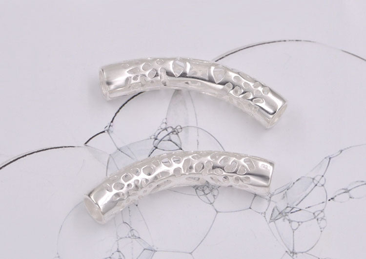 Sterling Silver Bent Coin Carved Pipe Bead Spacer S925 Finding