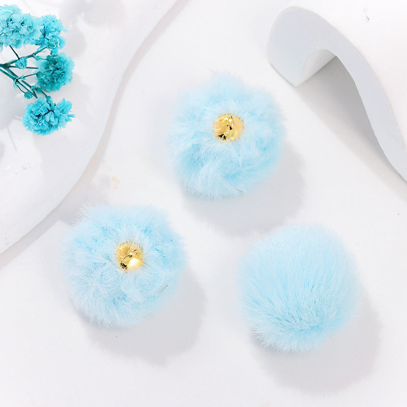 100 Fluffy Rabbit Fur Ball Charms Pom Pom Earring Drop with Loop Handbag Multicolor for Customize Puff Ball Keychains 20mm