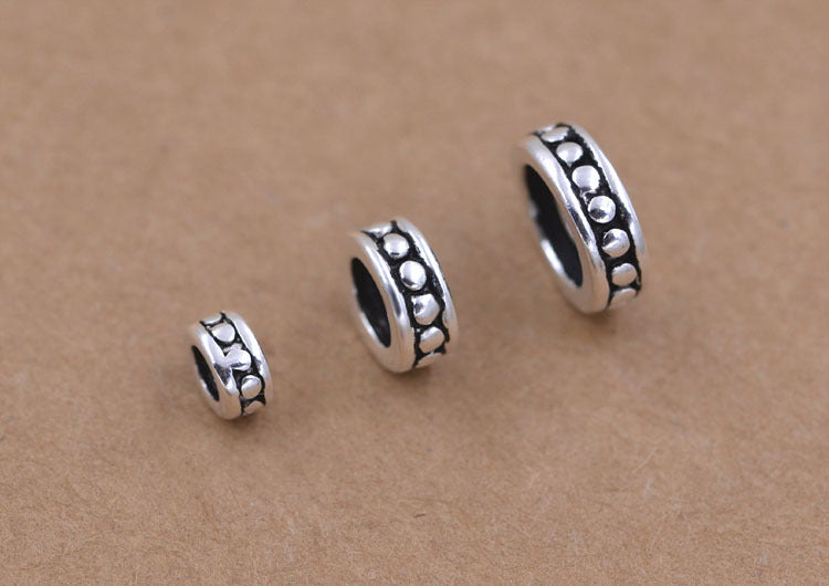 Sterling Silver Dotted Flat Cylinder Bead S925 Finding