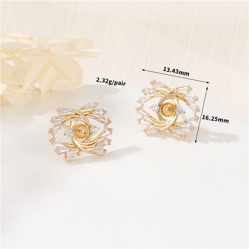 4 boucles d'oreilles à tige en forme de tigre floral, feuille de Ginkgo, ornées de strass 14K GF, boucles d'oreilles à moitié percées, perle vierge