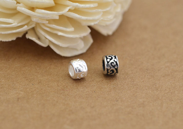 Sterling Silver Floral Drum Bead S925 Finding