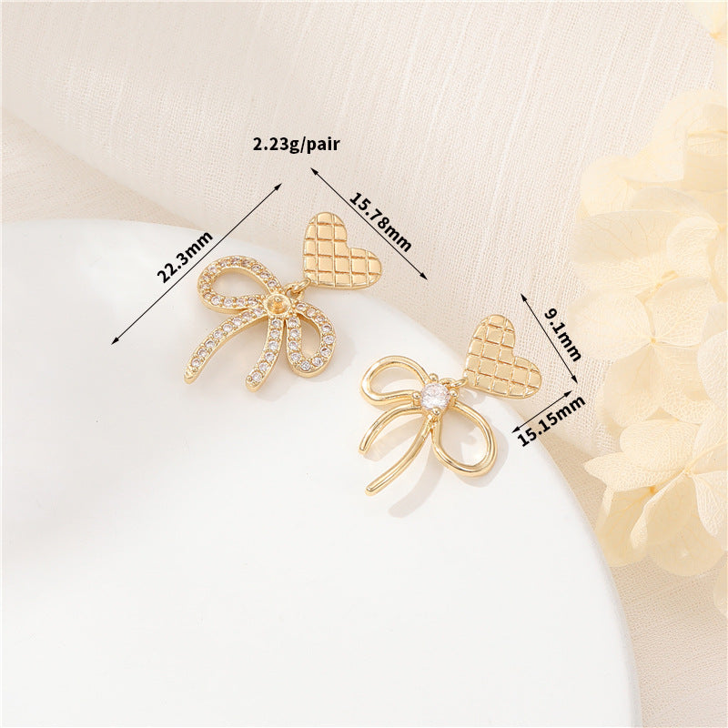 4 boucles d'oreilles à nœud papillon ornées de strass 14K GF, boucles d'oreilles à moitié percées, perle vierge