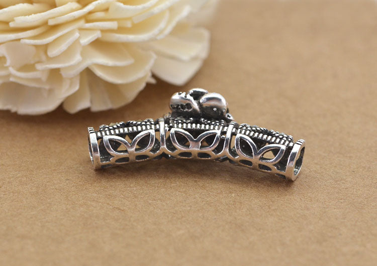 Sterling Silver Rhinestone Bent Floral Pipe Bead Spacer S925 Finding