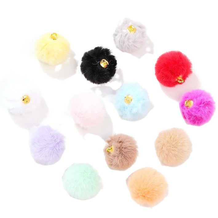 100 Fluffy Rabbit Fur Ball Charms Pom Pom Earring Drop with Loop Handbag Multicolor for Customize Puff Ball Keychains 20mm