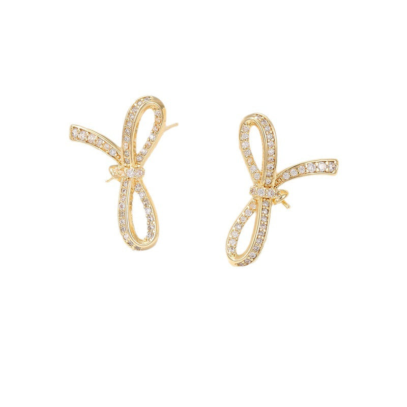 4 boucles d'oreilles à nœud papillon ornées de strass 14K GF, boucles d'oreilles à moitié percées, perle vierge