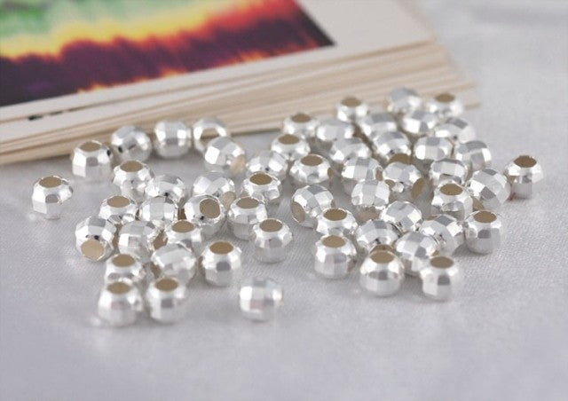 Sterling Silver Glossy Faceted Round Bead Spacer S990 Finding