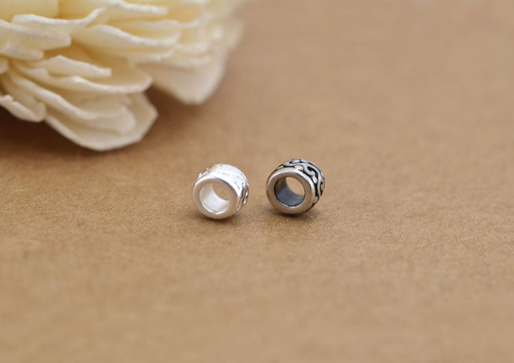 Sterling Silver Floral Drum Bead S925 Finding