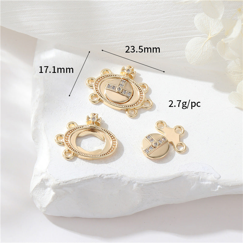 2 Saturn Crown Kabelkette Floral Wheel Lock OT Verschluss 14K GF Harz Perle Strass verziert Verschlüsse Verbinder