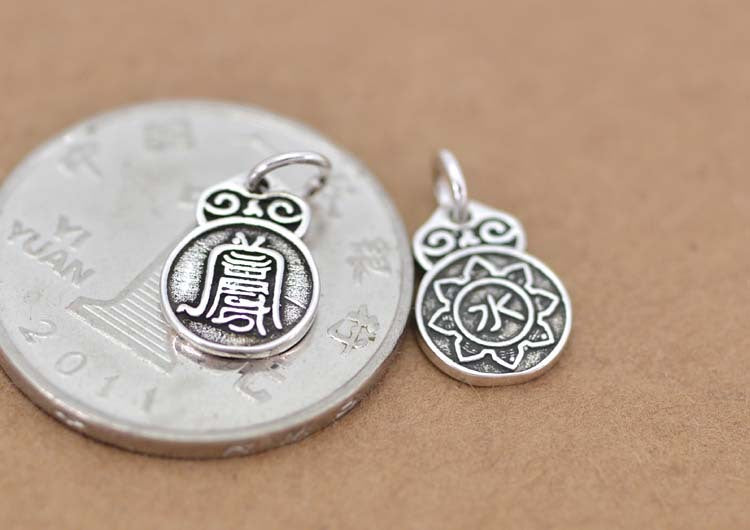 Sterling Silver Tiny Chinese Feng Shui 風水 Coin Charm Pendant S925 Finding