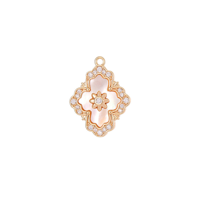 2 Croix Rose Nuage Étoile Ours Floral Charme Pendentif Strass Coquille Embelli 14K GF