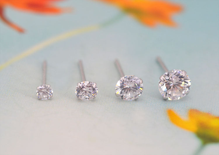 Sterling Silver Round Rhinestone Stud Earrings S925 Finding