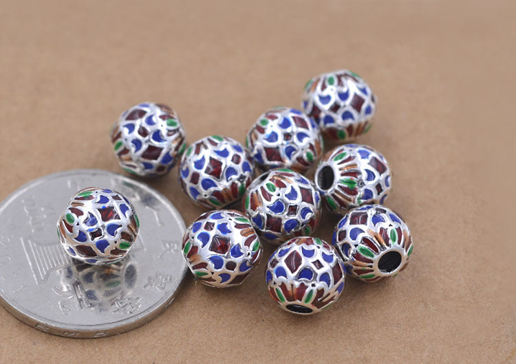 Sterling Silver Enamel Epoxy Round Bead Spacer S925 Finding