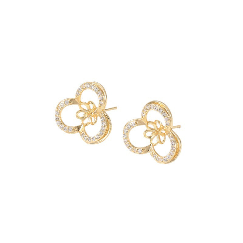 4 boucles d'oreilles à tige en forme de tigre floral, feuille de Ginkgo, ornées de strass 14K GF, boucles d'oreilles à moitié percées, perle vierge