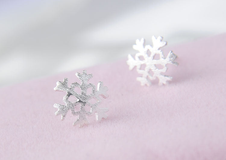 Sterling Silver Matte Snowflake Square Cuboid Mustache Arc Stud Earrings S925 Finding