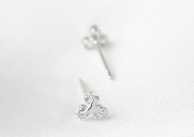 Sterling Silver Rhinestone Embellished Triangle Cherry Floral Waterdrop Wave Crown Stud Earrings S925 Finding