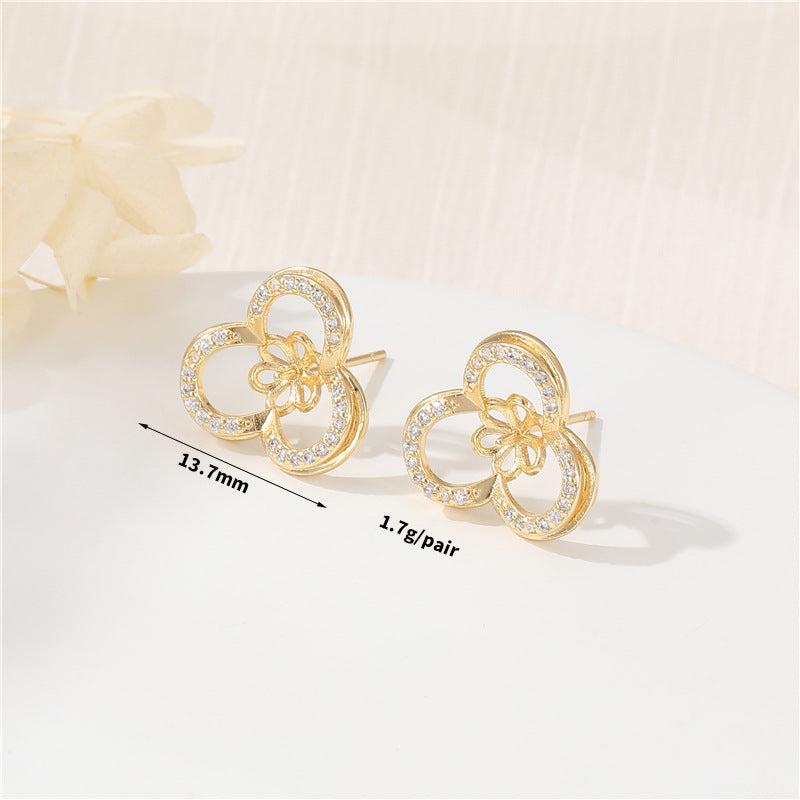 4 boucles d'oreilles à tige en forme de tigre floral, feuille de Ginkgo, ornées de strass 14K GF, boucles d'oreilles à moitié percées, perle vierge