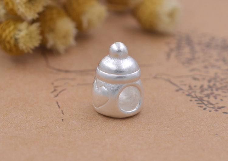 Sterling Silver Carved Heart Baby Bottle Bead Spacer S990 Finding