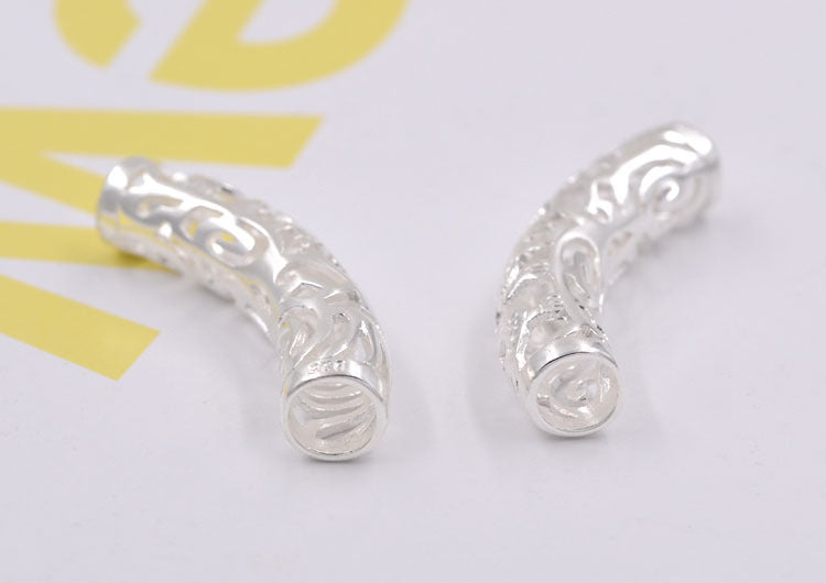 Sterling Silver Bent Hollow Loong & Phoenix Pipe Bead Spacer S925 Finding