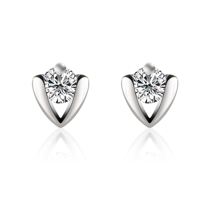 Sterling Silver Rhinestone Embellished Triangle Cherry Floral Waterdrop Wave Crown Stud Earrings S925 Finding