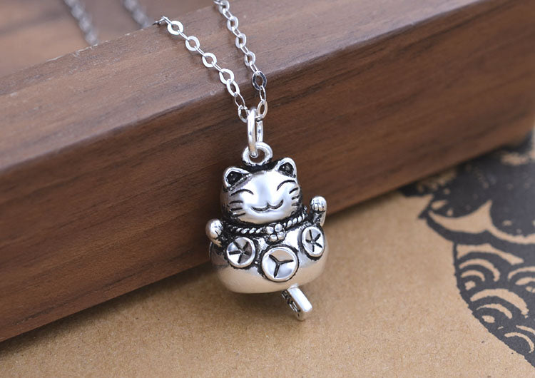 Sterling Silver Tiny Wealth Cat Windbell Charm Pendant S925 Finding