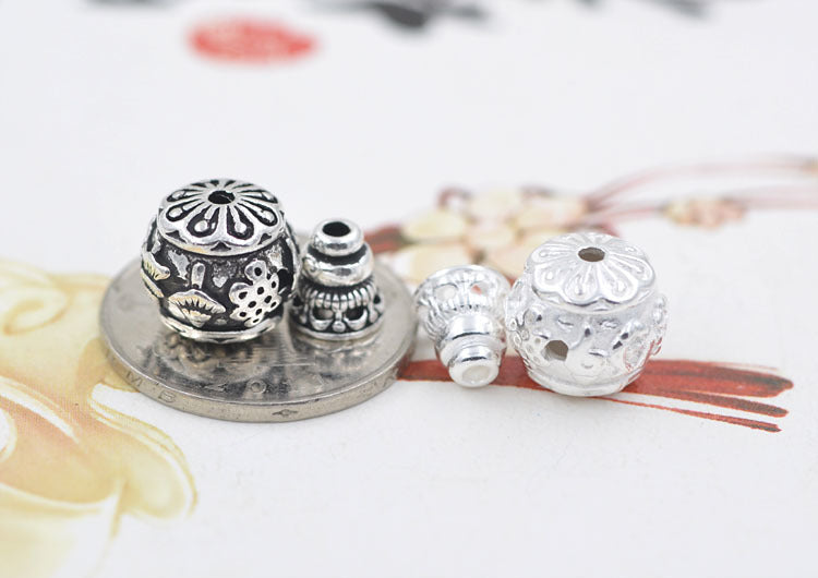 Sterling Silver Three Holed Round Bead and Cone Spacer S925 Finding